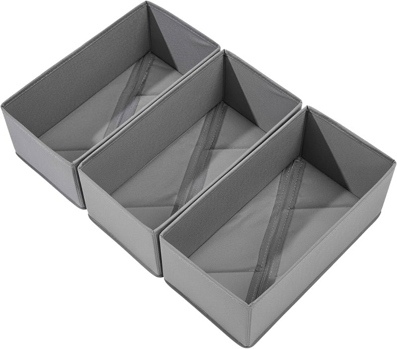 Bructhun Sock Drawer Organizer 3 Pack - Collapsible Fabric Storage Bins for Underwear Divider, Small Closet Organizers with 3 Compartments, Gray - Image 1